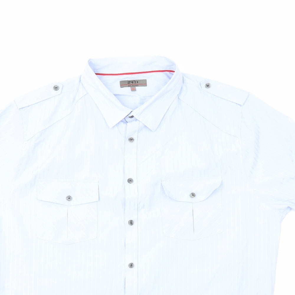 Jeff Banks Mens Blue Striped Polyester Button-Up Size 2XL Collared Button