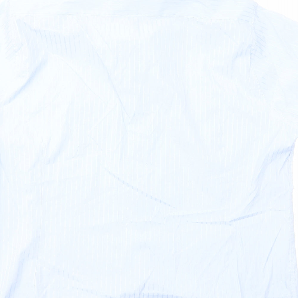 Jeff Banks Mens Blue Striped Polyester Button-Up Size 2XL Collared Button