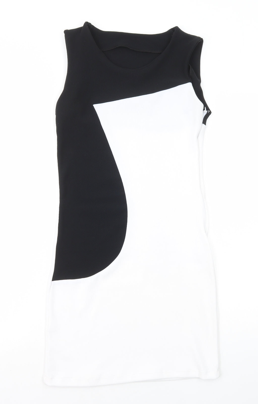 Preworn Womens Black Colourblock Polyester Bodycon Size L Round Neck Zip