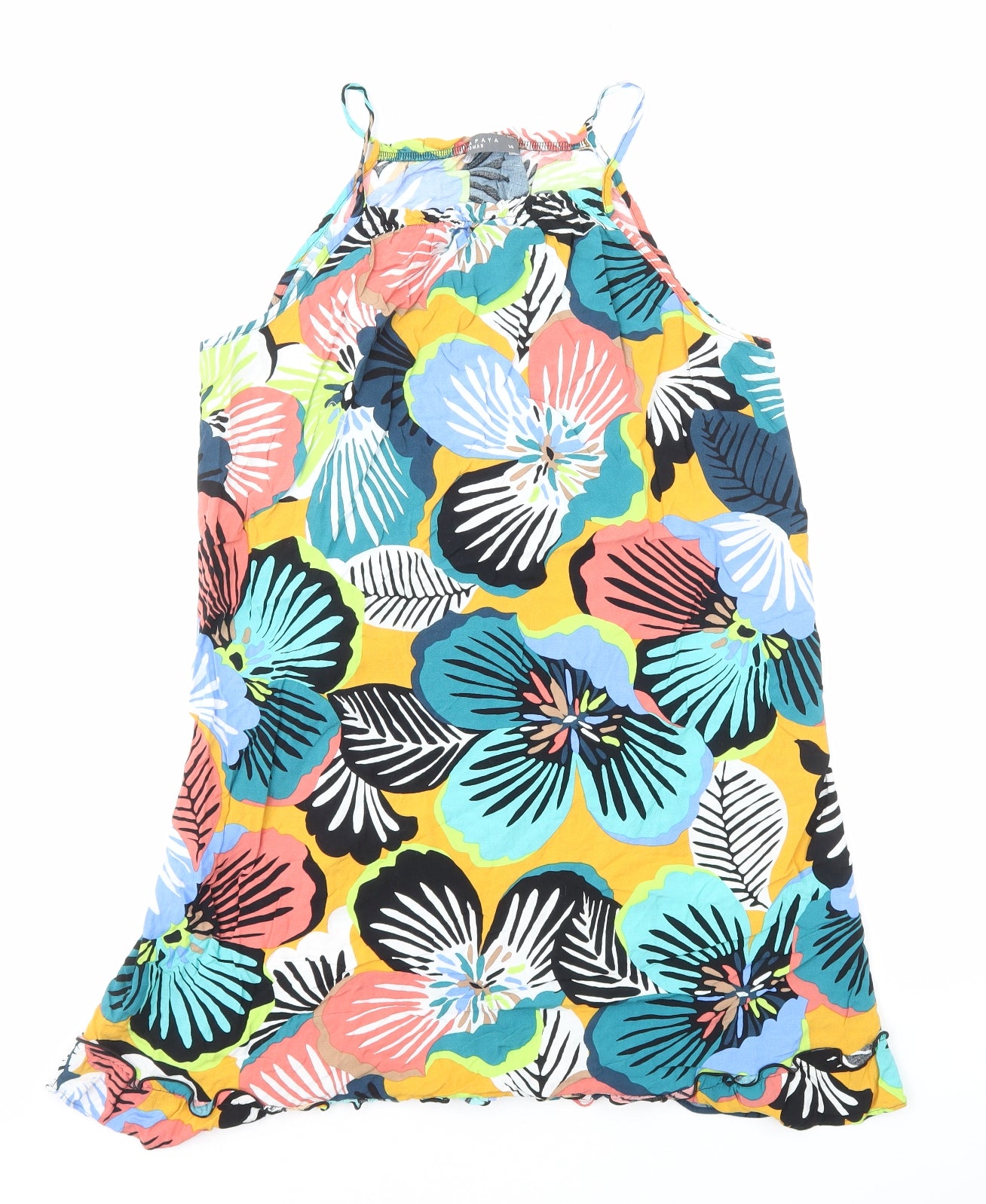 Papaya Womens Multicoloured Floral Viscose Shift Size 14 Square Neck Pullover