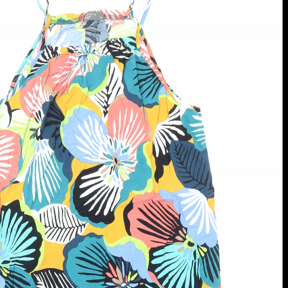 Papaya Womens Multicoloured Floral Viscose Shift Size 14 Square Neck Pullover