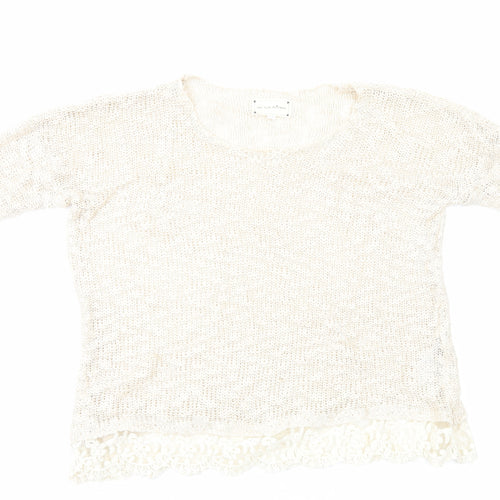 New Look Womens Ivory Round Neck Acrylic Pullover Jumper Size M - Lace Trim