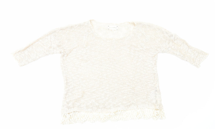 New Look Womens Ivory Round Neck Acrylic Pullover Jumper Size M - Lace Trim