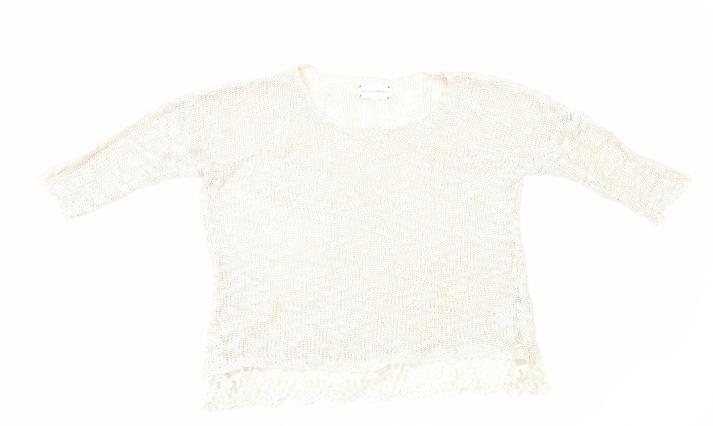 New Look Womens Ivory Round Neck Acrylic Pullover Jumper Size M - Lace Trim