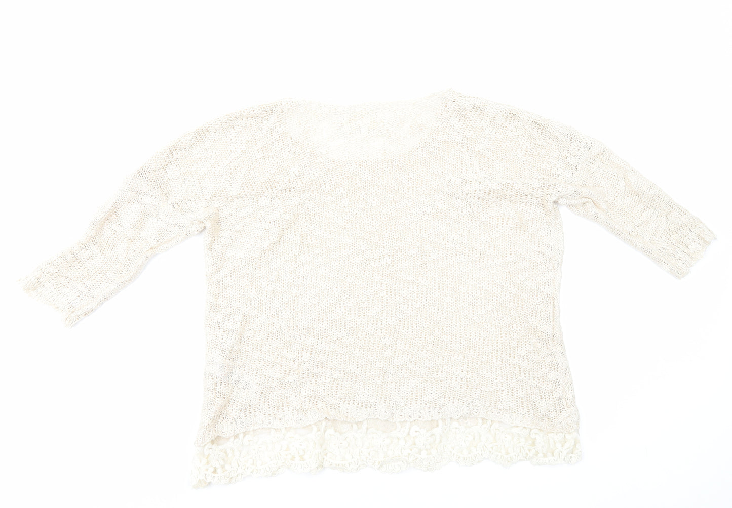 New Look Womens Ivory Round Neck Acrylic Pullover Jumper Size M - Lace Trim