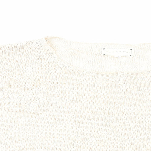 New Look Womens Ivory Round Neck Acrylic Pullover Jumper Size M - Lace Trim