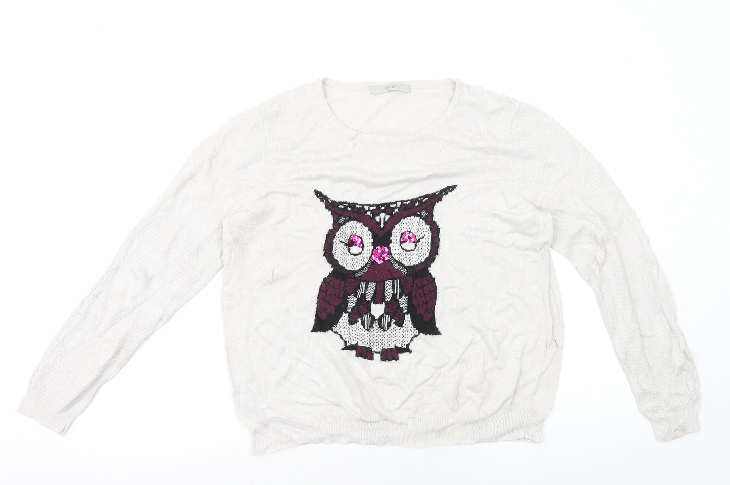 George Womens Ivory Round Neck Polyester Pullover Jumper Size 18 - Owl Print