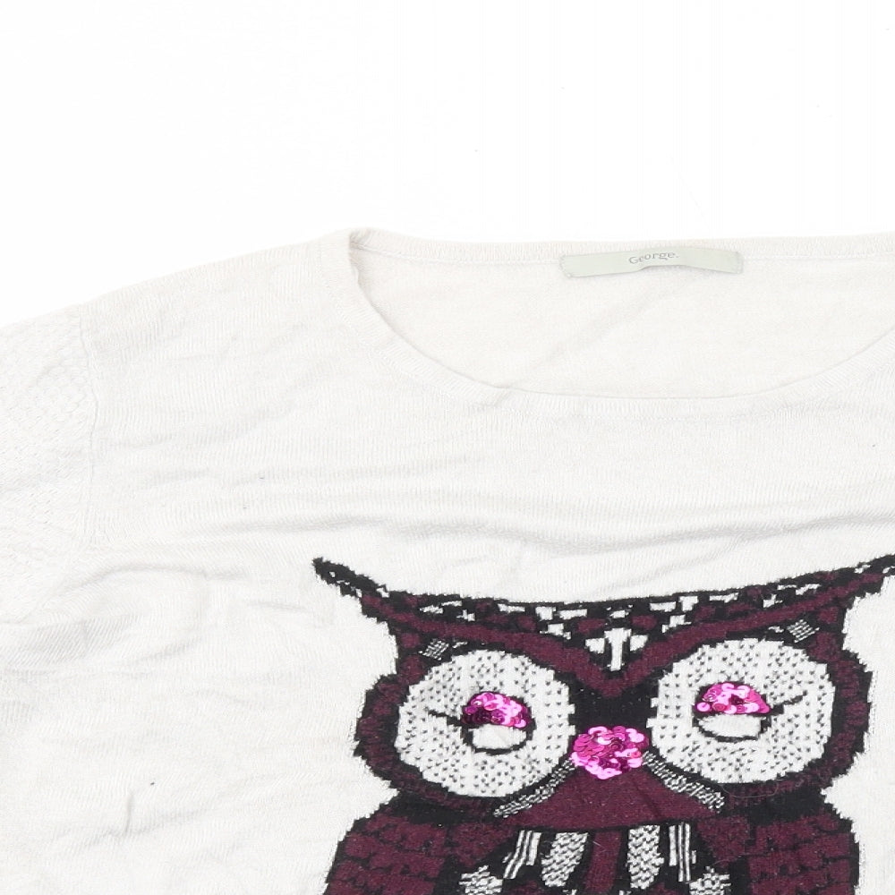 George Womens Ivory Round Neck Polyester Pullover Jumper Size 18 - Owl Print
