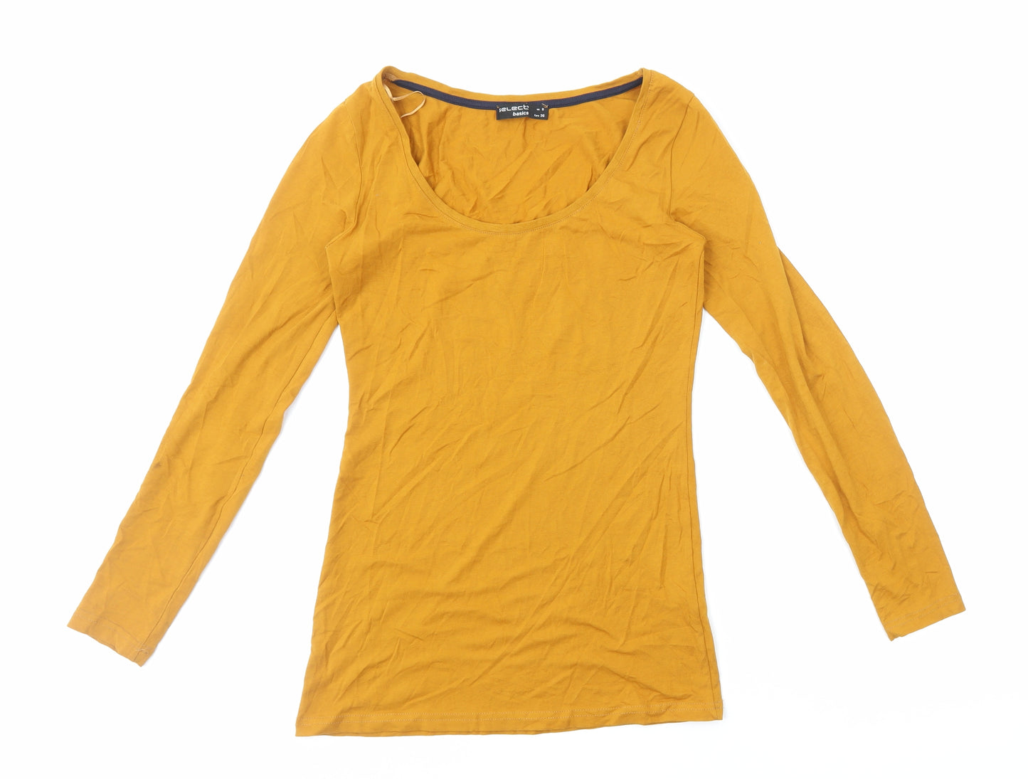 Select Womens Yellow Cotton Basic T-Shirt Size 8 Scoop Neck