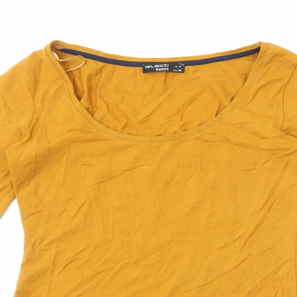 Select Womens Yellow Cotton Basic T-Shirt Size 8 Scoop Neck