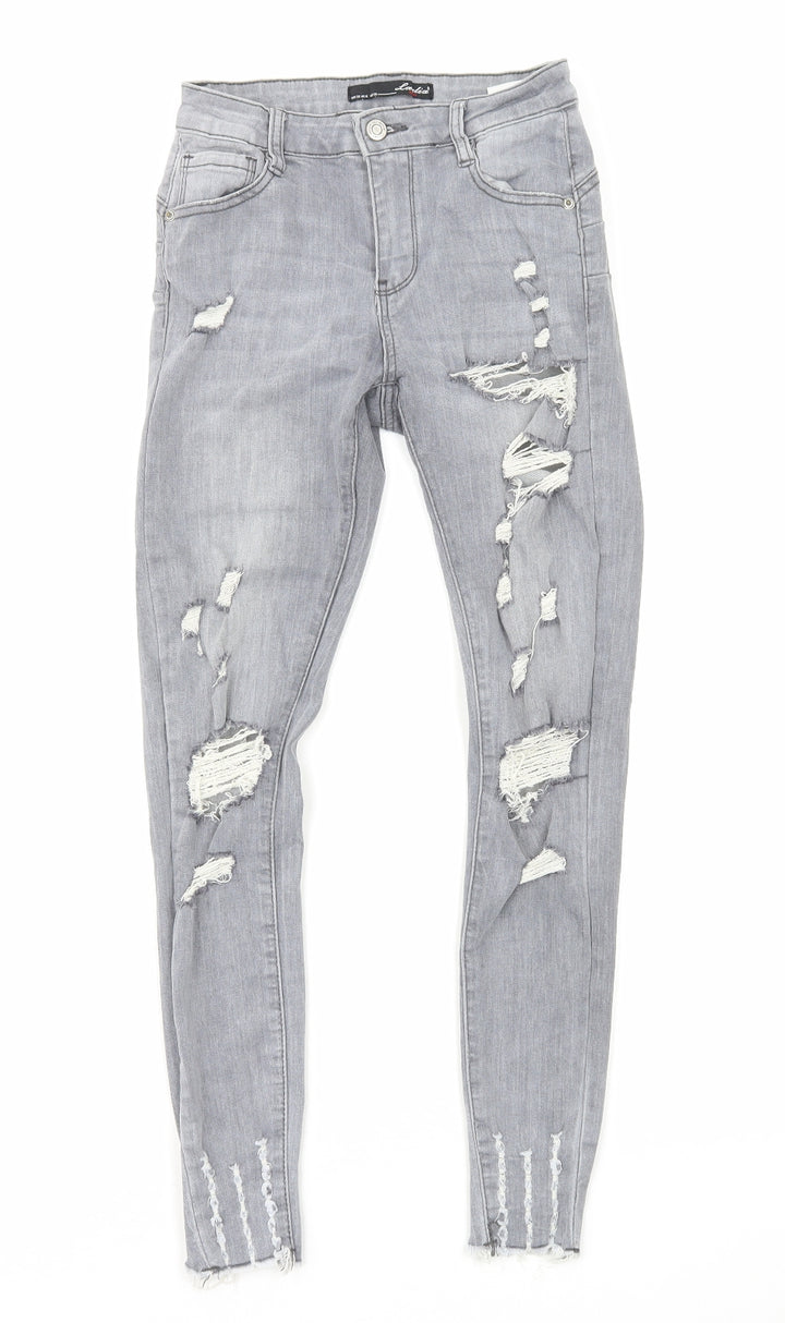 Laulia Womens Grey Cotton Skinny Jeans Size 8 L27 in Regular Zip