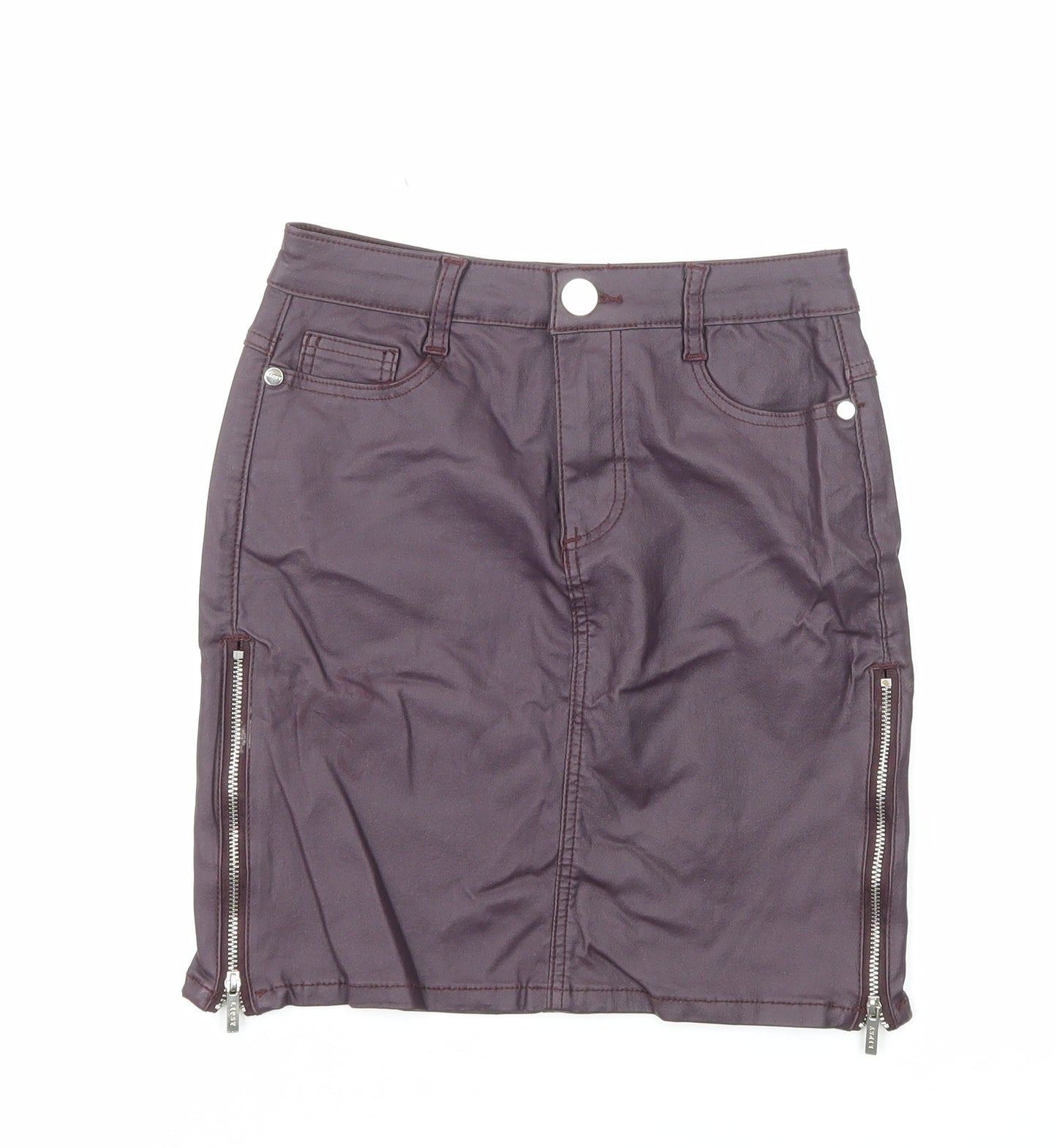 Lipsy Womens Purple Cotton Mini Skirt Size 8 Zip - Faux Leather