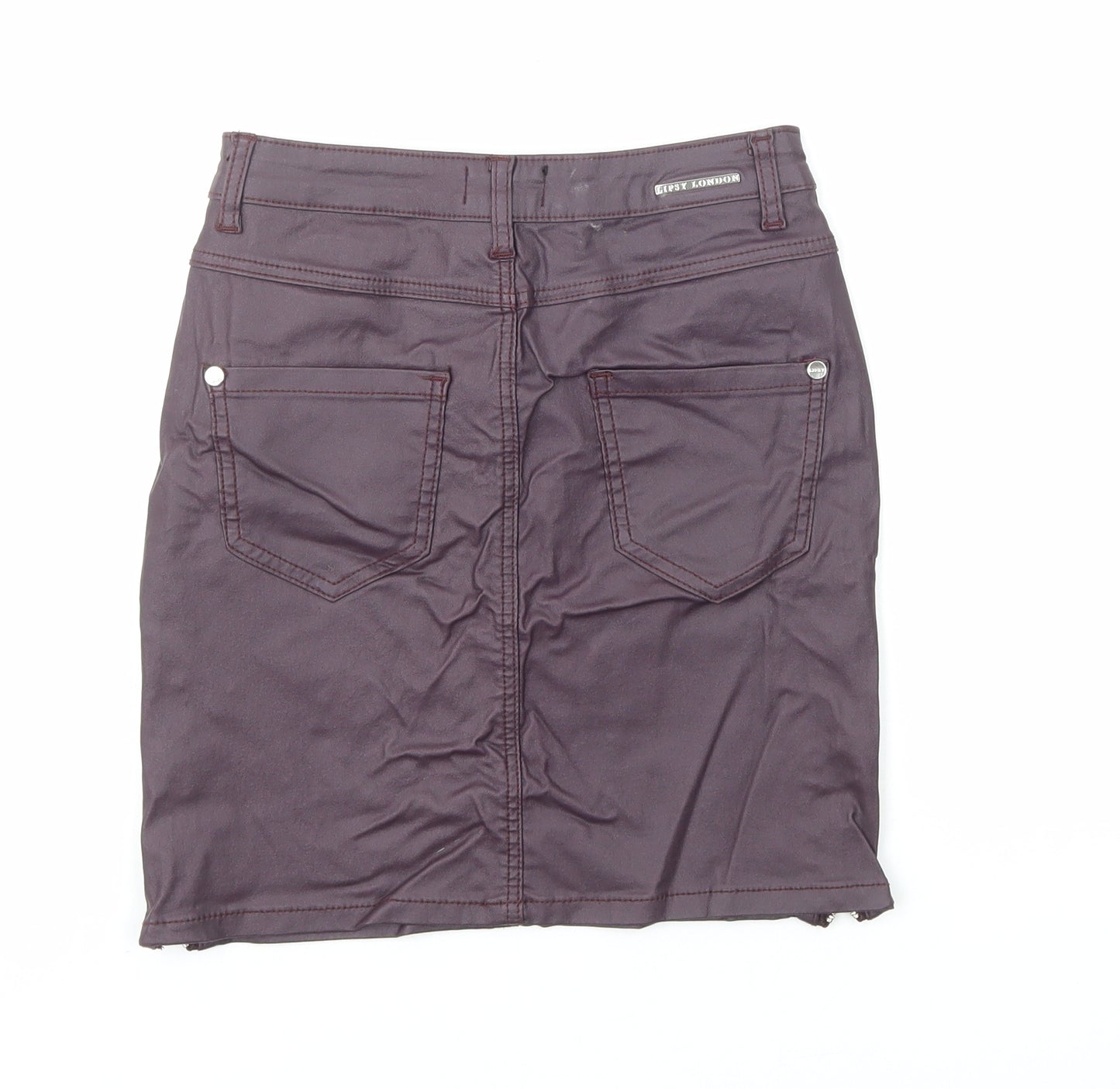 Lipsy Womens Purple Cotton Mini Skirt Size 8 Zip - Faux Leather