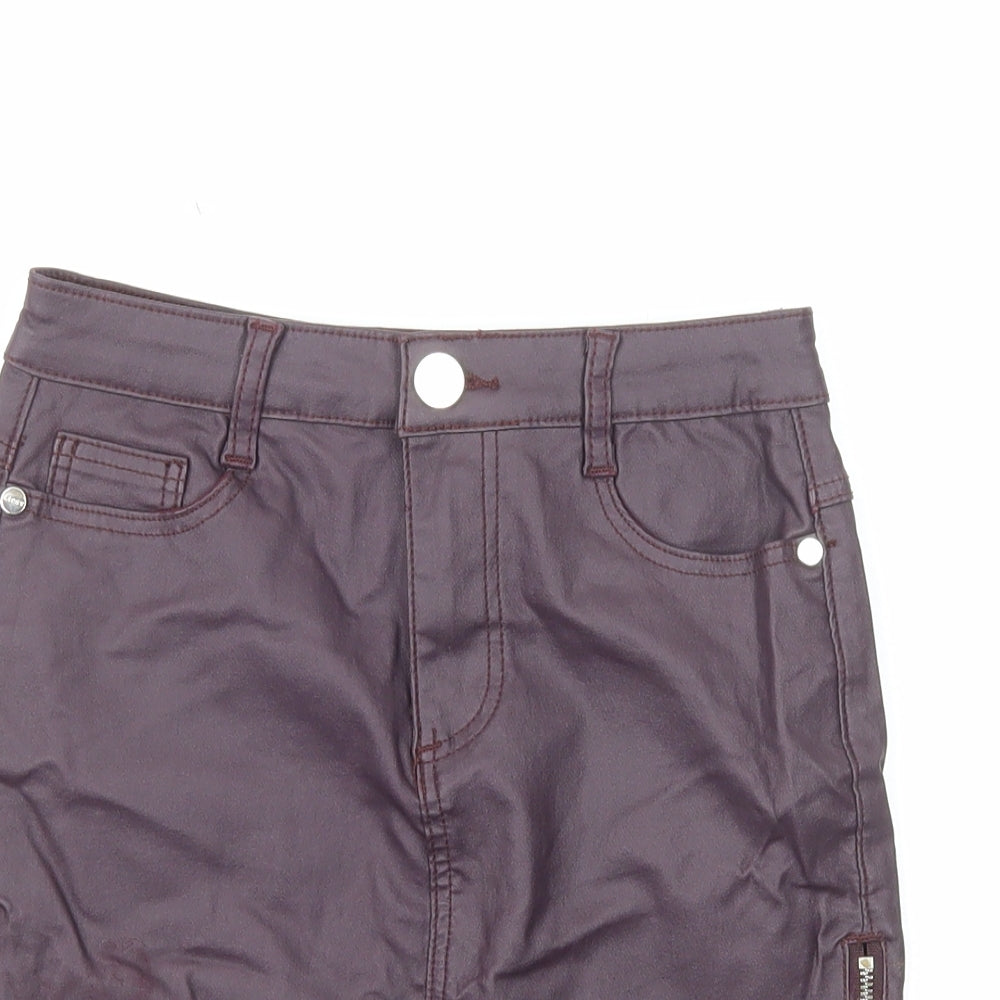 Lipsy Womens Purple Cotton Mini Skirt Size 8 Zip - Faux Leather