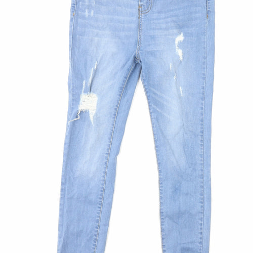 Boohoo Womens Blue Cotton Skinny Jeans Size 8 L28 in Regular Zip