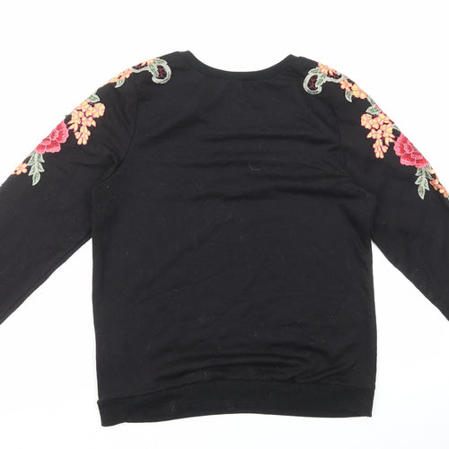 Select Womens Black Floral Polyester Pullover Sweatshirt Size 10 Pullover