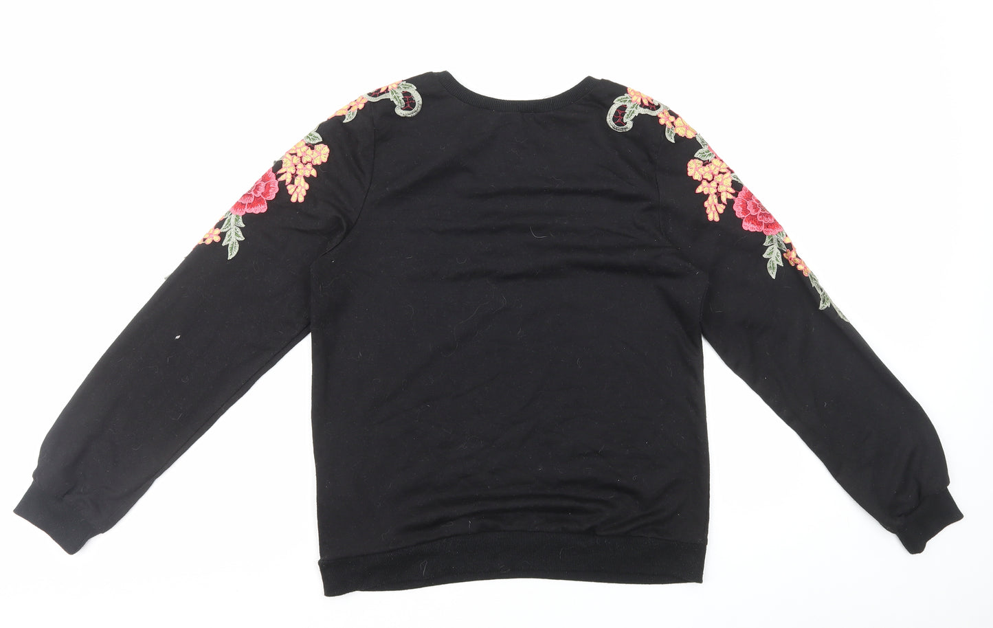 Select Womens Black Floral Polyester Pullover Sweatshirt Size 10 Pullover
