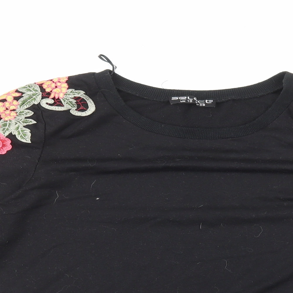 Select Womens Black Floral Polyester Pullover Sweatshirt Size 10 Pullover