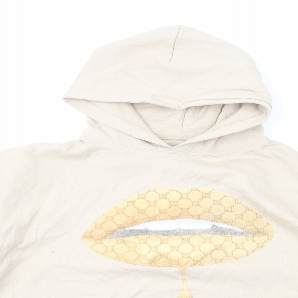 Preworn Womens Beige Cotton Pullover Hoodie Size M Pullover - Lips Print
