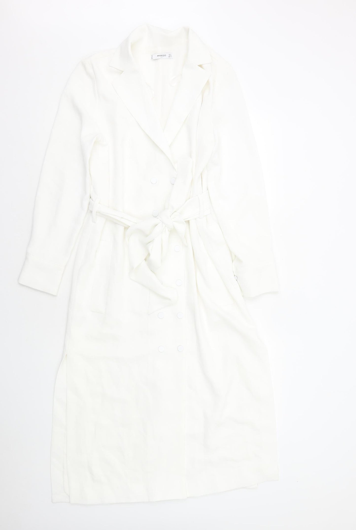 Mango Womens White Polyester Shirt Dress Size S Collared Button