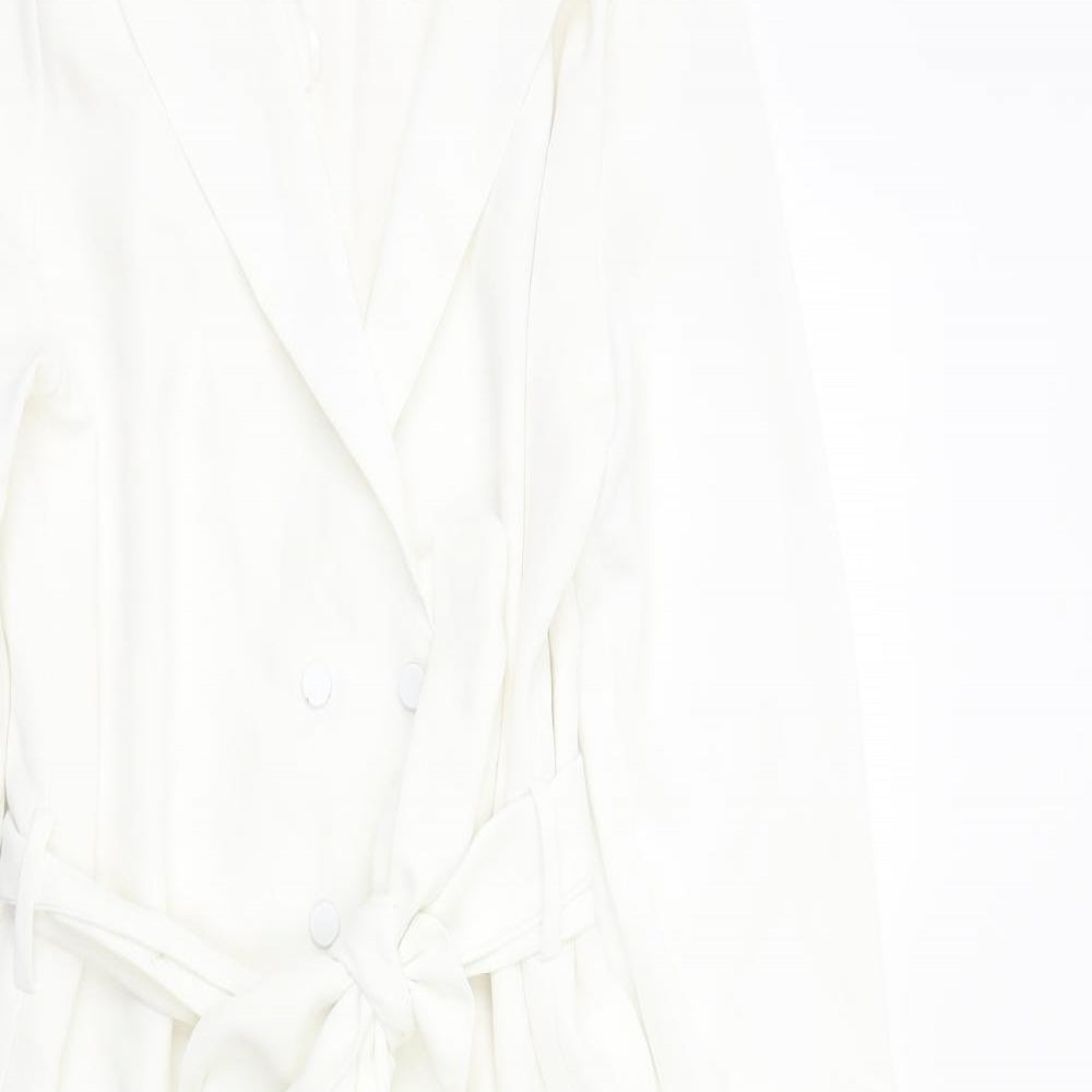 Mango Womens White Polyester Shirt Dress Size S Collared Button