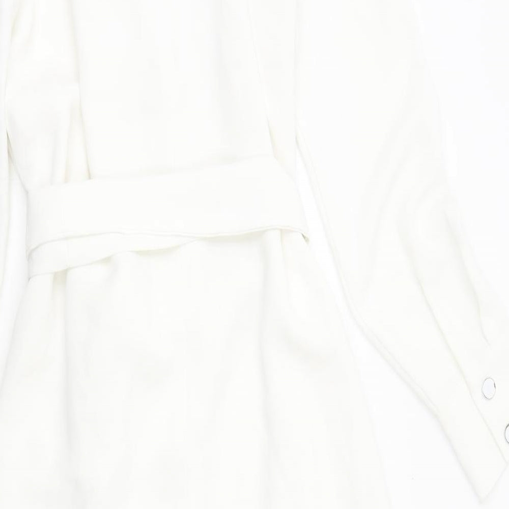 Mango Womens White Polyester Shirt Dress Size S Collared Button
