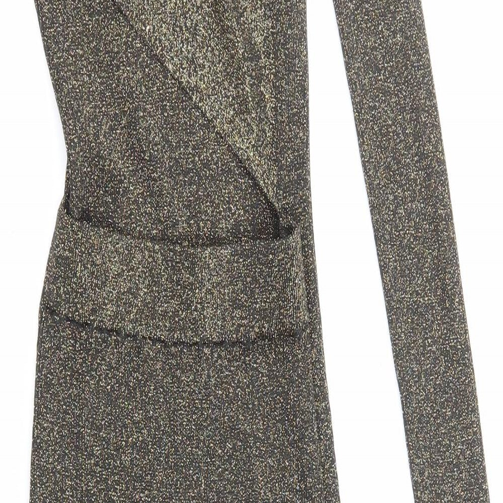 River Island Womens Gold Viscose Bodycon Size 10 V-Neck Pullover