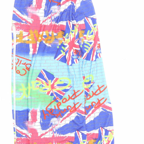 Roma Hollywood Womens Multicoloured Geometric Nylon Maxi Size S V-Neck Tie - Lace Up Back