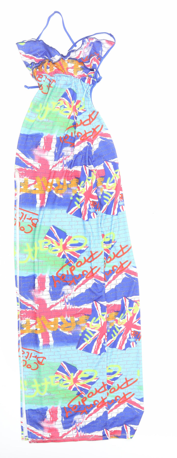 Roma Hollywood Womens Multicoloured Geometric Nylon Maxi Size S V-Neck Tie - Lace Up Back