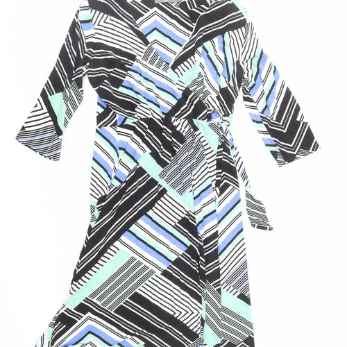 BHS Womens Multicoloured Striped Viscose Fit & Flare Size 14 V-Neck Pullover