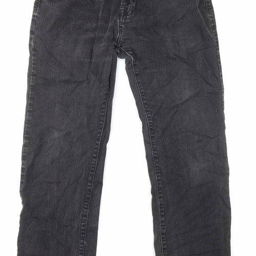 Marks and Spencer Mens Black Cotton Straight Jeans Size M L29 in Regular Zip