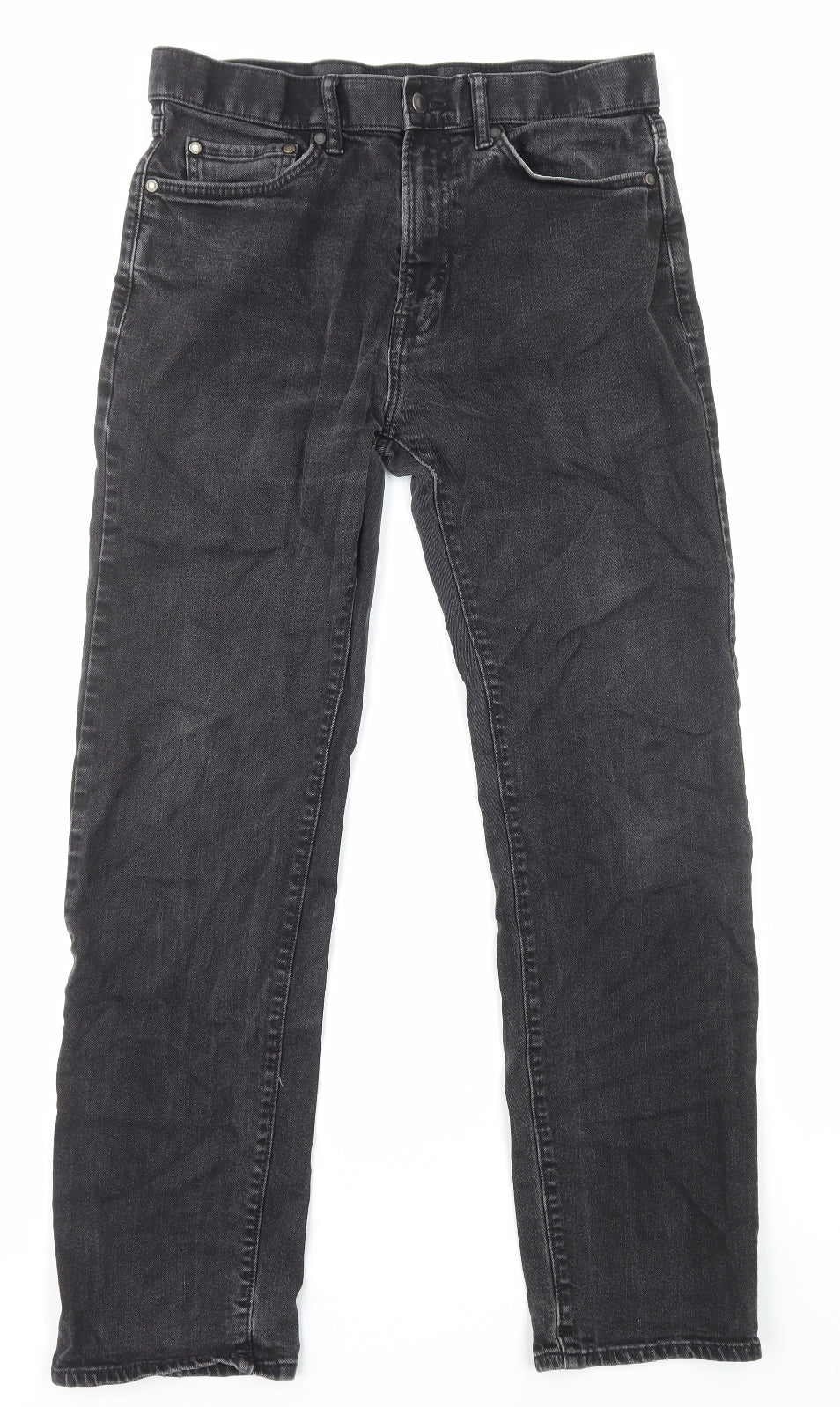 Marks and Spencer Mens Black Cotton Straight Jeans Size M L29 in Regular Zip