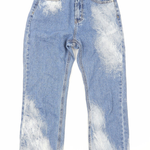 Momokrom Womens Blue Cotton Straight Jeans Size 6 L26 in Regular Zip - Acid Wash