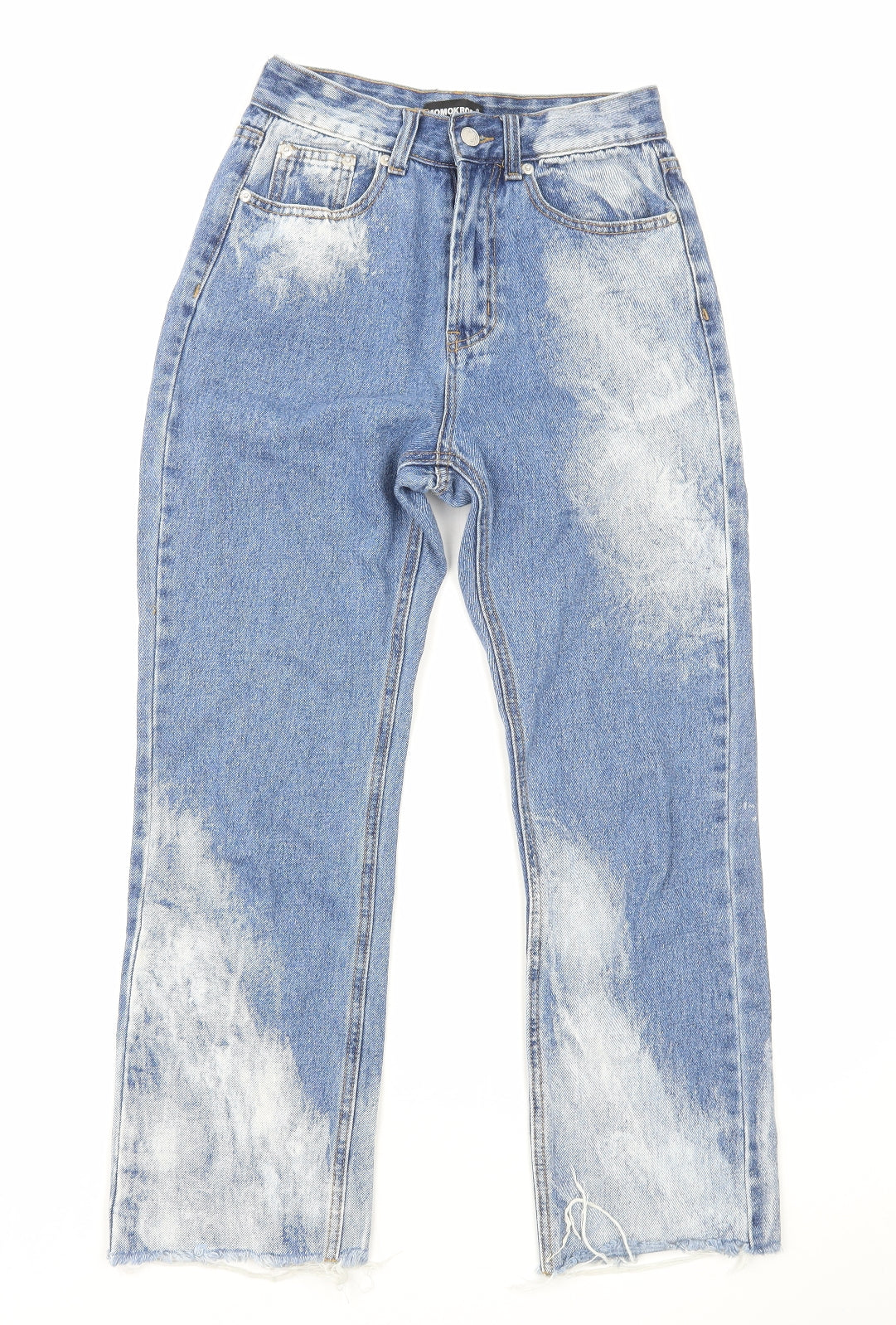 Momokrom Womens Blue Cotton Straight Jeans Size 6 L26 in Regular Zip - Acid Wash