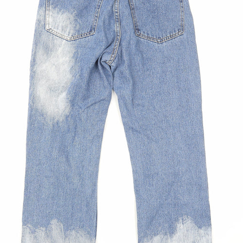 Momokrom Womens Blue Cotton Straight Jeans Size 6 L26 in Regular Zip - Acid Wash