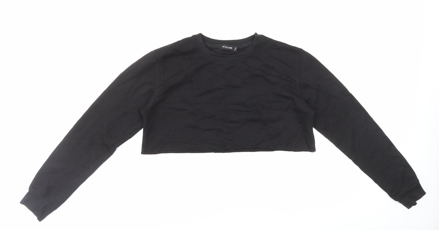 PRETTYLITTLETHING Womens Black Cotton Pullover Sweatshirt Size S Pullover - Cropped