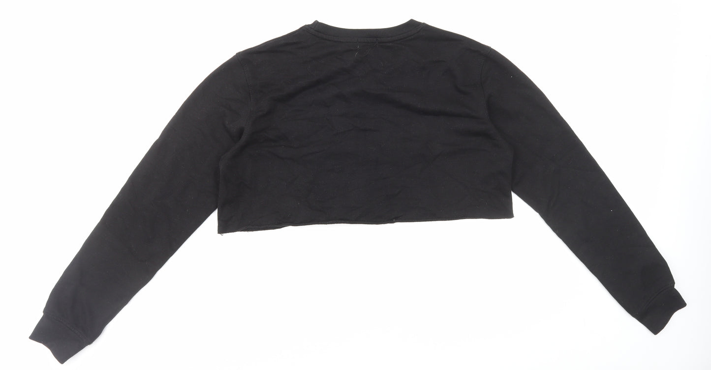 PRETTYLITTLETHING Womens Black Cotton Pullover Sweatshirt Size S Pullover - Cropped