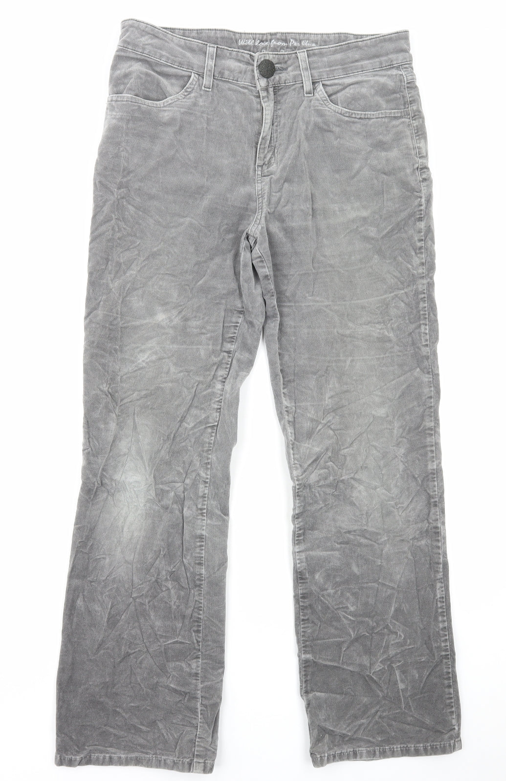 Per Una Womens Grey Cotton Straight Jeans Size 14 L29 in Regular Zip