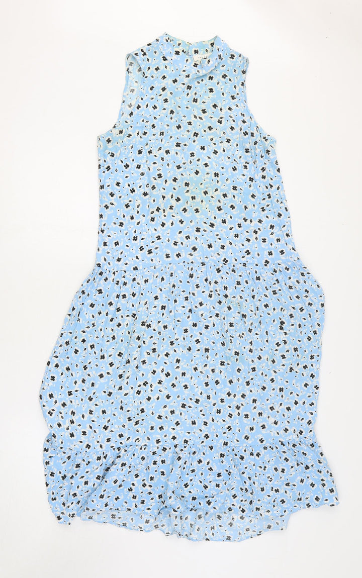 Topshop Womens Blue Geometric Viscose Fit & Flare Size 8 Collared Pullover