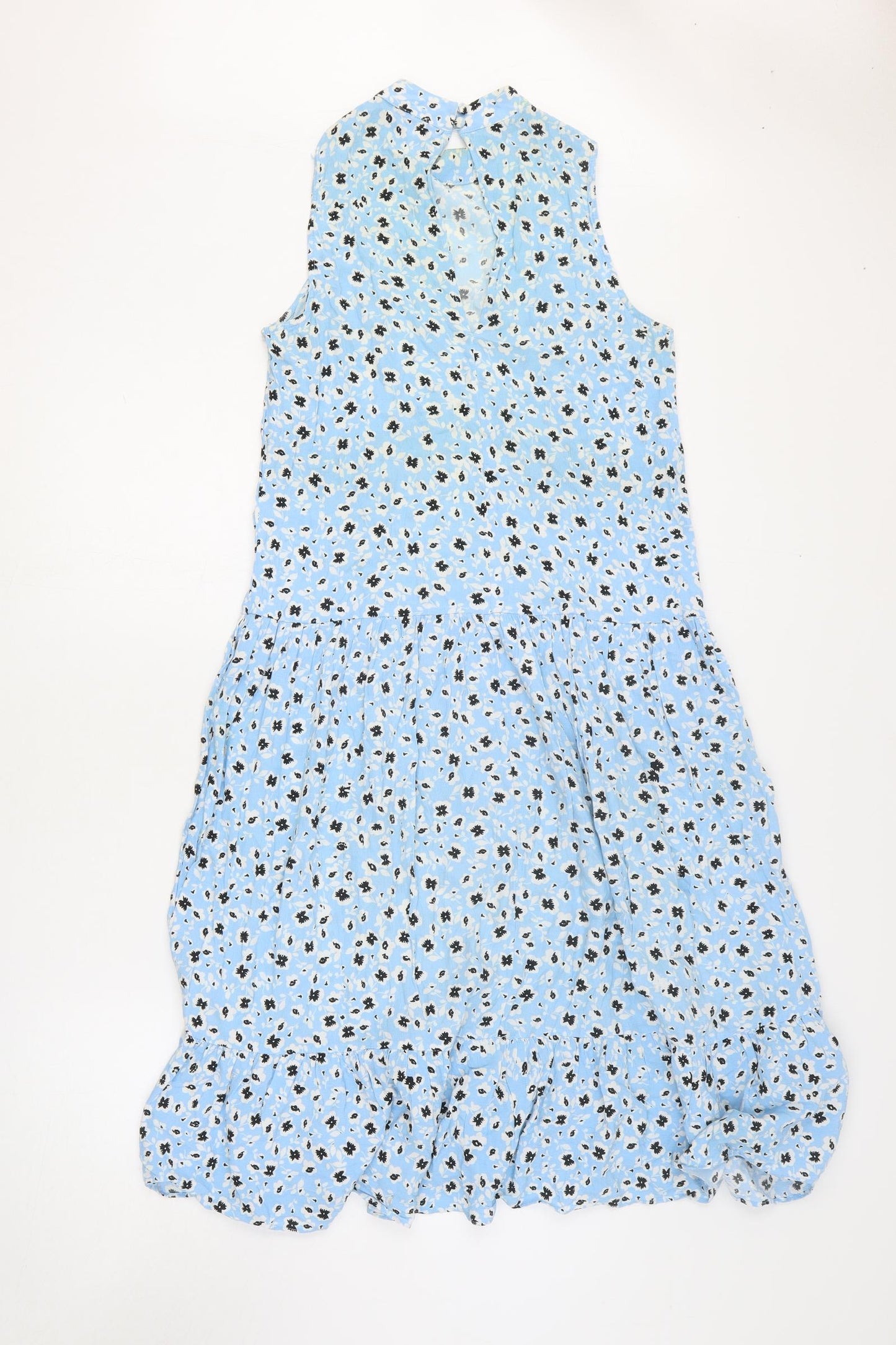 Topshop Womens Blue Geometric Viscose Fit & Flare Size 8 Collared Pullover