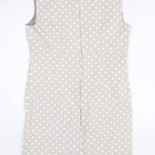 Preworn Womens Grey Polka Dot Polyester A-Line Size M Square Neck Zip