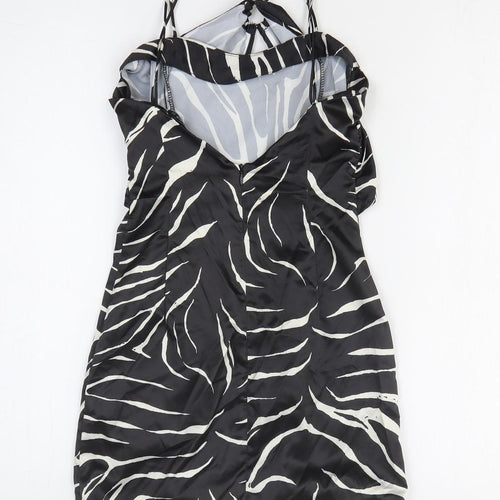 Zara Womens Black Animal Print Polyester Mini Size XS Off the Shoulder Zip - Zebra Pattern