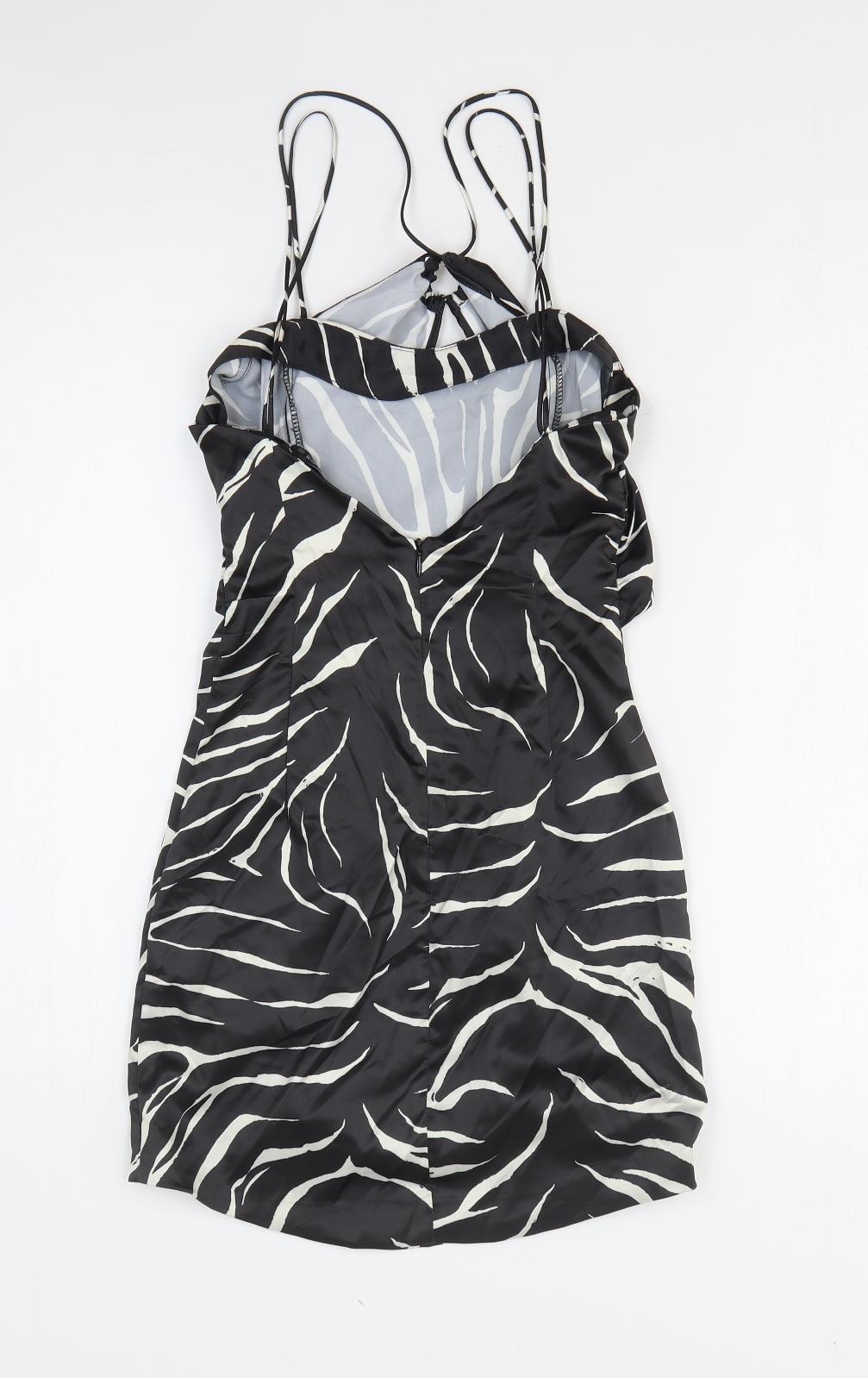 Zara Womens Black Animal Print Polyester Mini Size XS Off the Shoulder Zip - Zebra Pattern