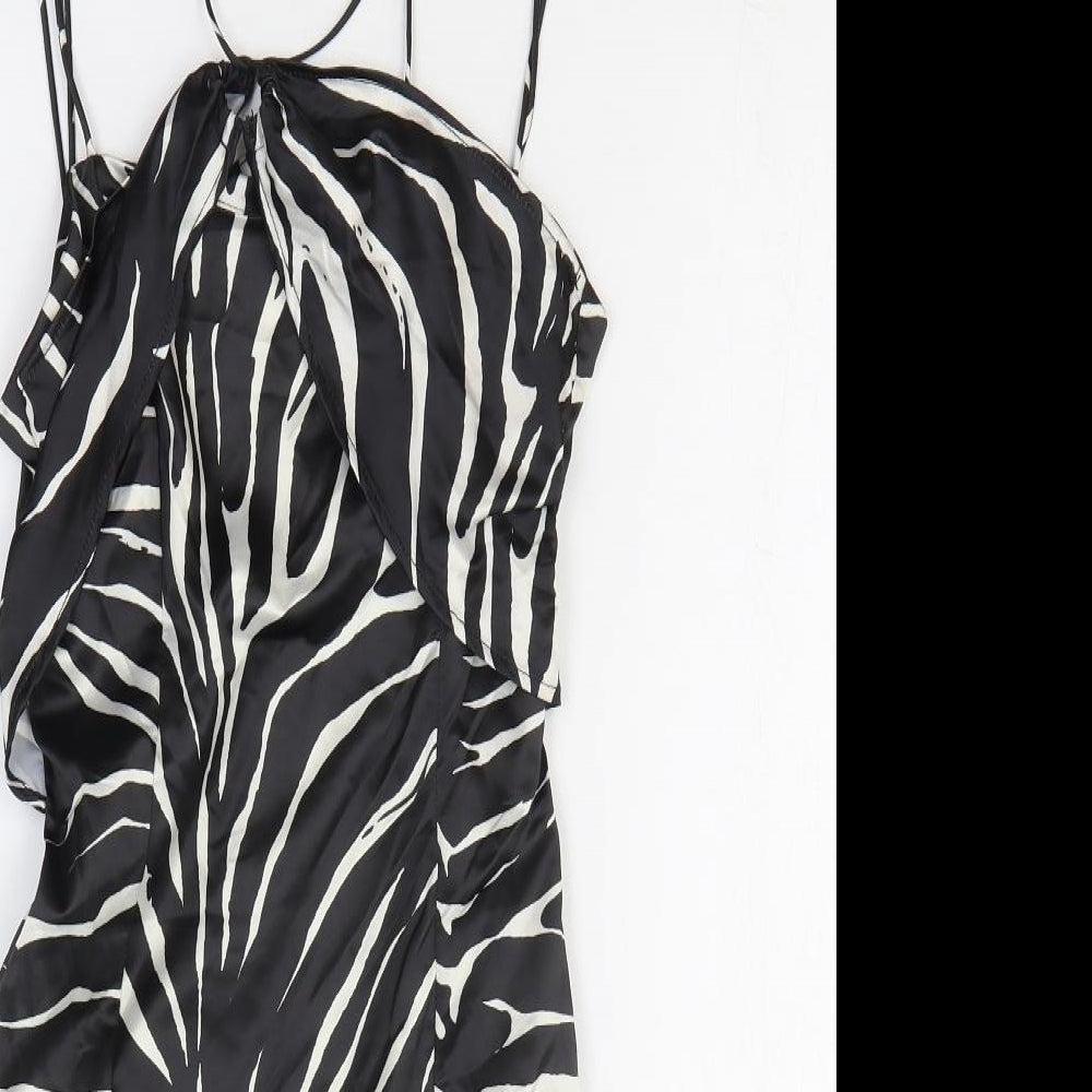 Zara Womens Black Animal Print Polyester Mini Size XS Off the Shoulder Zip - Zebra Pattern