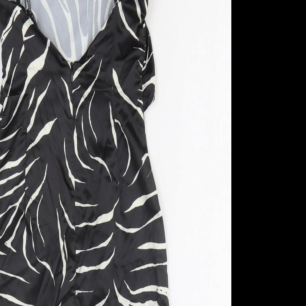 Zara Womens Black Animal Print Polyester Mini Size XS Off the Shoulder Zip - Zebra Pattern
