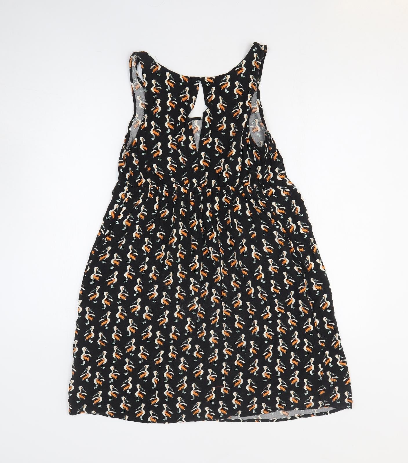 H&M Womens Black Geometric Viscose A-Line Size S Scoop Neck Pullover
