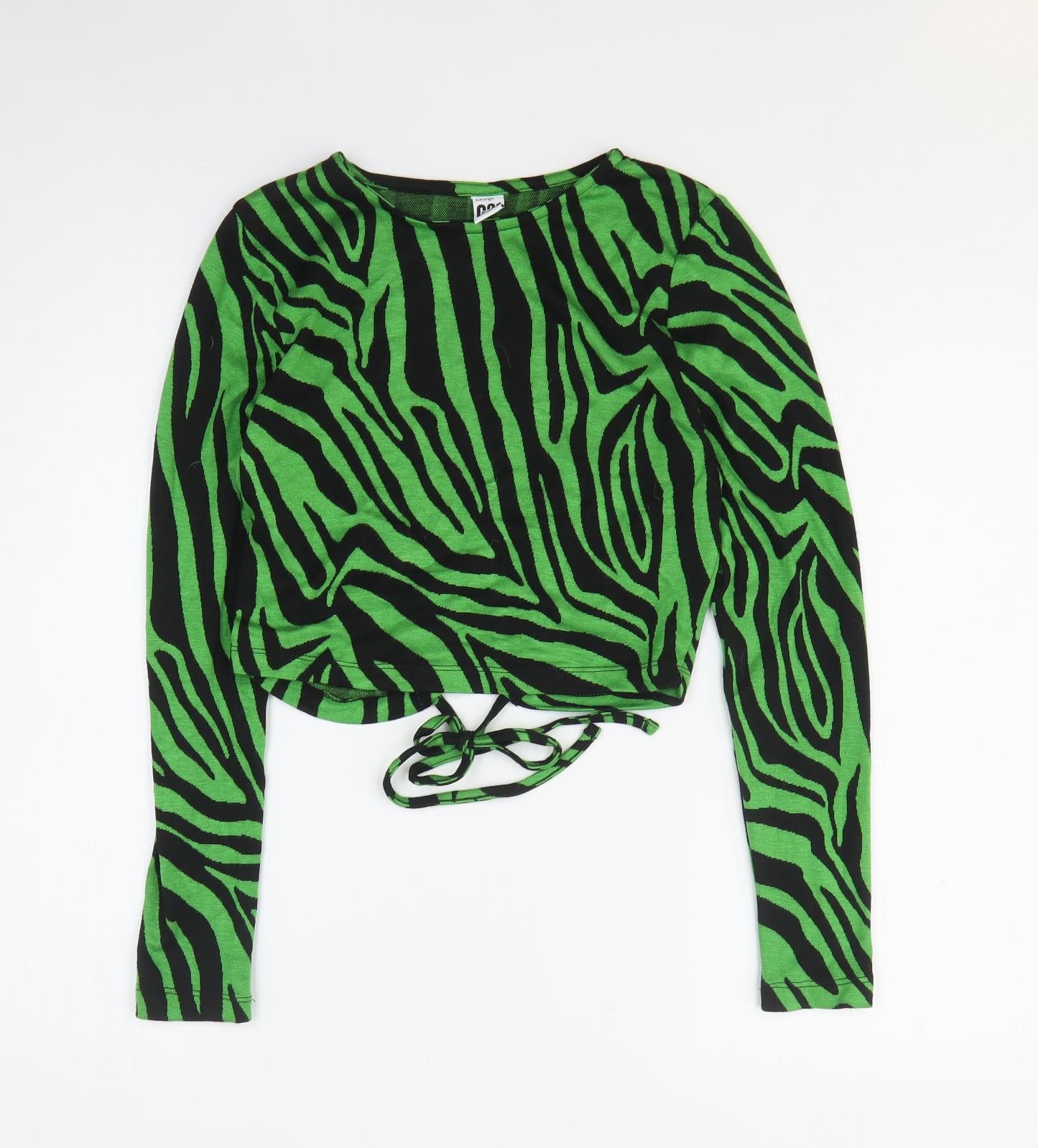 George Womens Green Animal Print Viscose Cropped T-Shirt Size 10 Round Neck
