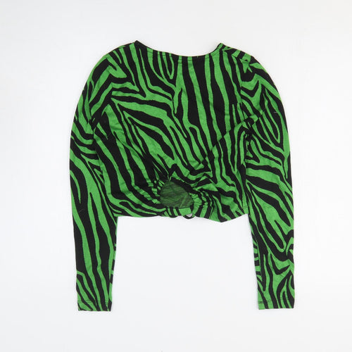 George Womens Green Animal Print Viscose Cropped T-Shirt Size 10 Round Neck