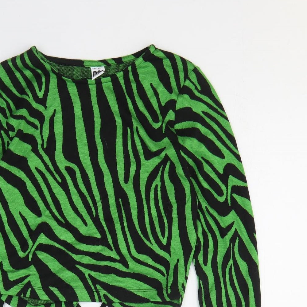 George Womens Green Animal Print Viscose Cropped T-Shirt Size 10 Round Neck