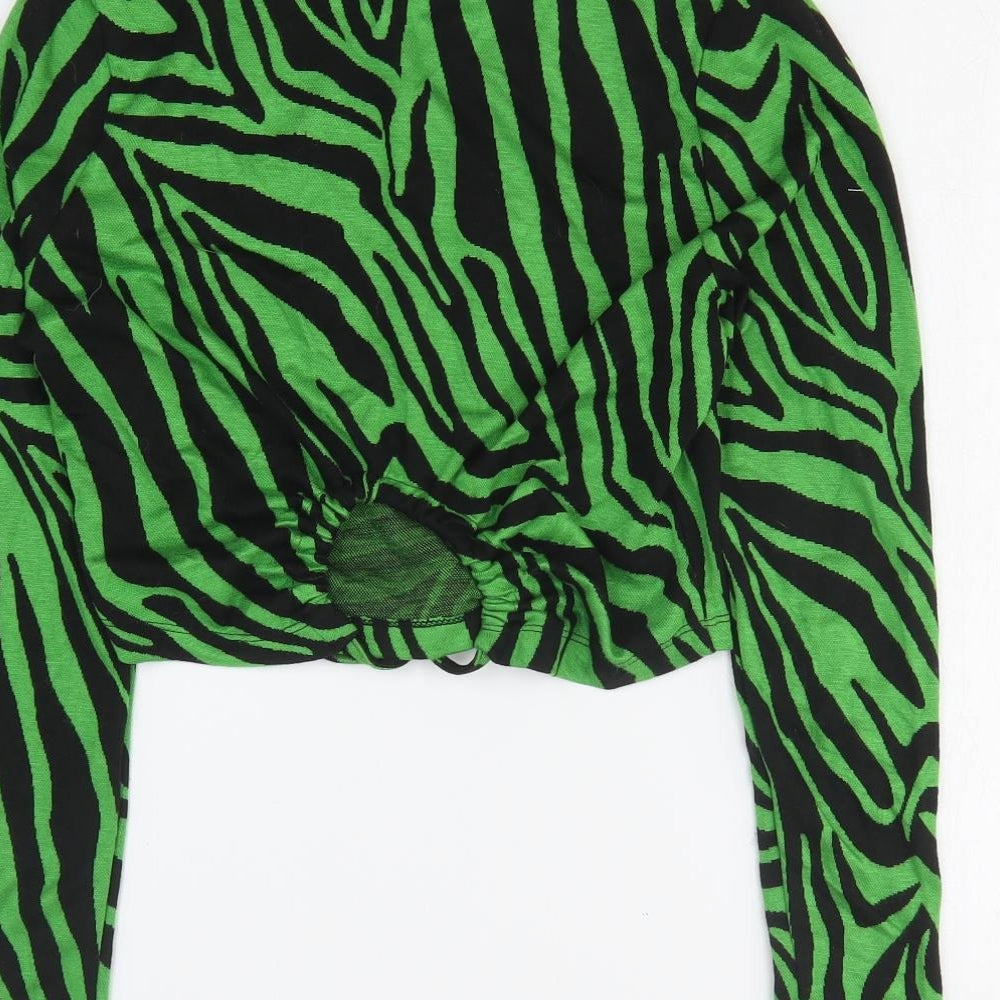 George Womens Green Animal Print Viscose Cropped T-Shirt Size 10 Round Neck